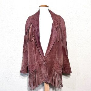 Vintage Leather Western Fringe Single Breasted Jacket